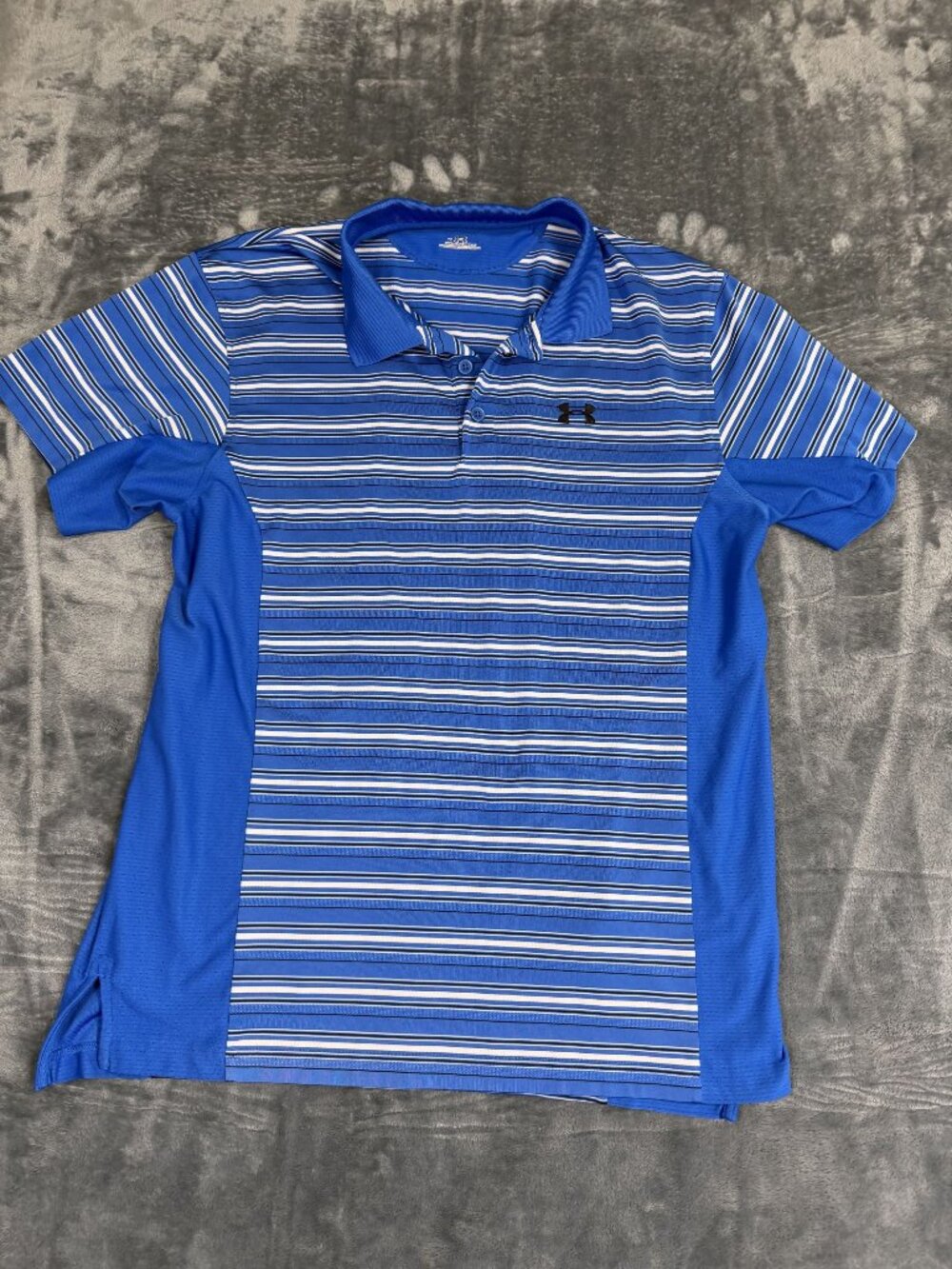 Under Armour Mens Blue Striped Polo Shirt LG Golf Performance